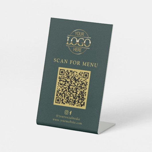 Signe De Table Logo de l'entreprise Simple Green Menu QR Code san (Recto)