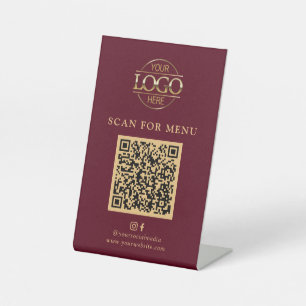 Signe De Table Logo de l'entreprise Simple Red Menu QR Code sans