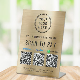 Signe De Table Logo de paiement de code QR Gold
