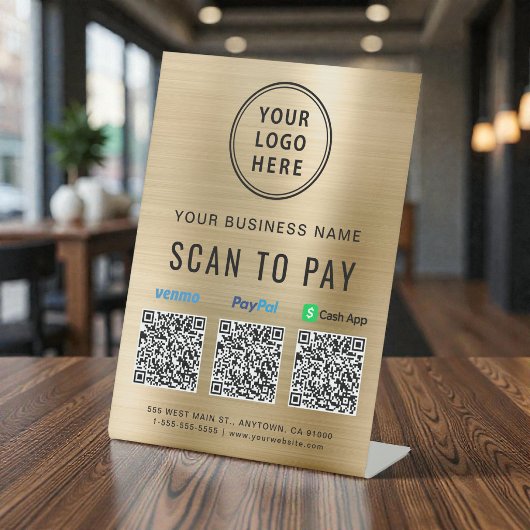 Signe De Table Logo de paiement par code QR or