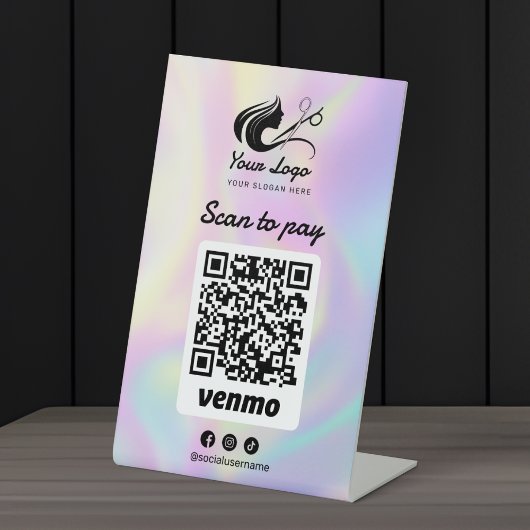 Signe De Table Logo de salon de coiffure holographique Venmo Scan