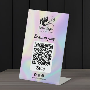 Signe De Table Logo de salon de coiffure holographique Zelle Scan
