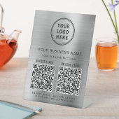 Signe De Table Logo d'entreprise 2 codes QR Argent (In SItu)