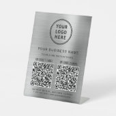 Signe De Table Logo d'entreprise 2 codes QR Argent (Recto)