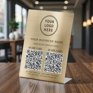 Signe De Table Logo d'entreprise 2 codes QR Gold