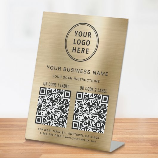 Signe De Table Logo d'entreprise 2 codes QR Gold