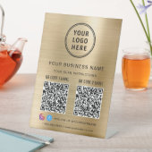 Signe De Table Logo d'entreprise 2 codes QR médias sociaux Or (In SItu)