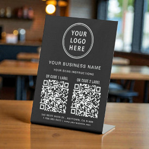 Signe De Table Logo d'entreprise 2 codes QR noir