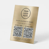 Signe De Table Logo d'entreprise 2 codes QR Or (Recto)
