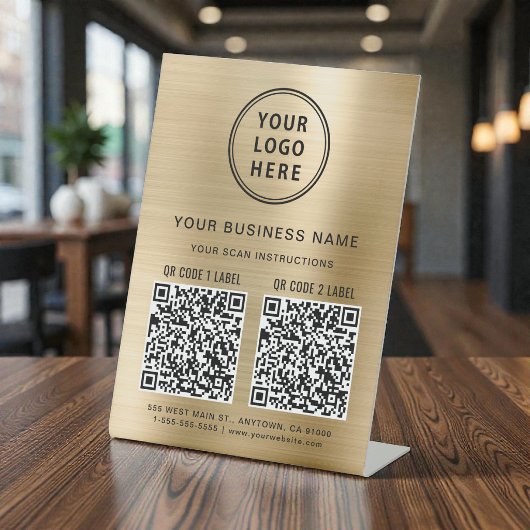 Signe De Table Logo d'entreprise 2 codes QR Or