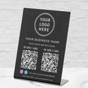 Signe De Table Logo d'entreprise 2 Codes QR Réseaux sociaux Noir