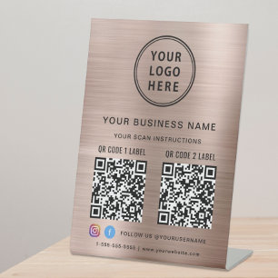 Signe De Table Logo d'entreprise 2 Codes QR Réseaux sociaux Or ro