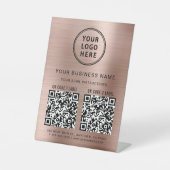 Signe De Table Logo d'entreprise 2 codes QR Rose Gold (Recto)