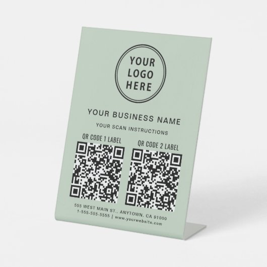 Signe De Table Logo d'entreprise 2 codes QR Sage Green (Recto)