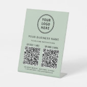 Signe De Table Logo d'entreprise 2 Codes QR Vert Sauge (Recto)