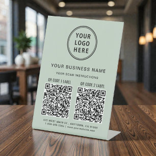 Signe De Table Logo d'entreprise 2 Codes QR Vert Sauge