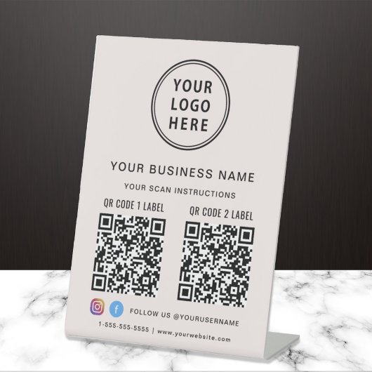 Signe De Table Logo d'entreprise 2 QR Codes médias sociaux rose