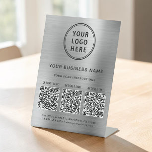 Signe De Table Logo d'entreprise 3 codes QR Argent