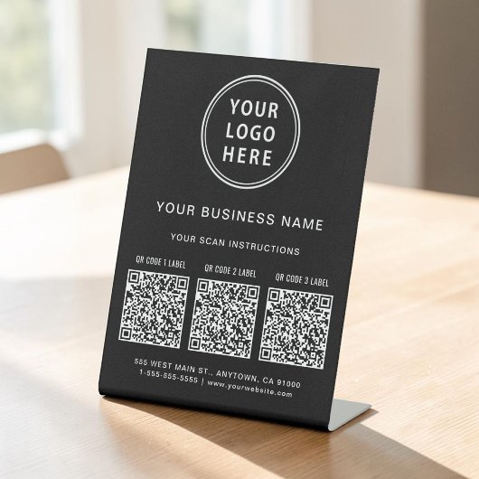Signe De Table Logo d'entreprise 3 codes QR noirs