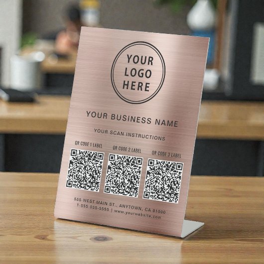 Signe De Table Logo d'entreprise 3 codes QR Rose Gold