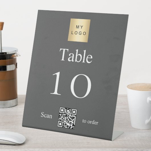 Signe De Table Logo d'entreprise blanc gris Numéro de table de co (In SItu)