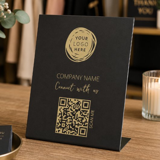 Signe De Table Logo d'entreprise Code QR Noir Moderne