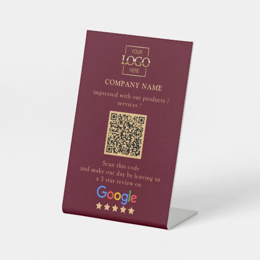 Signe De Table Logo d'entreprise de code QR de critiques Google p (Recto)
