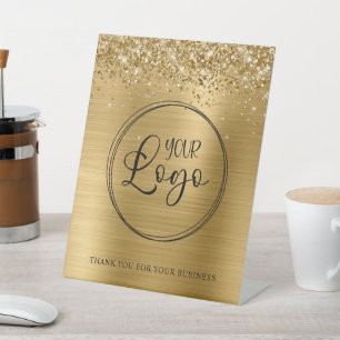 Signe De Table Logo d'entreprise Glittery Gold Foil