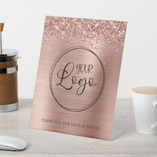 Signe De Table Logo d'entreprise Glittery Rose Gold Foil