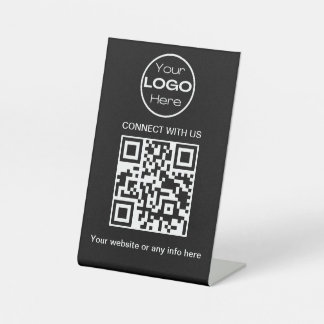 Signe De Table Logo d'entreprise minimaliste noir et code QR