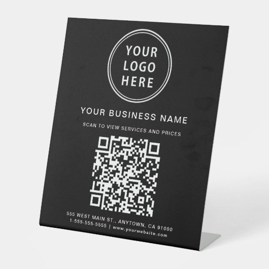 Signe De Table Logo d'entreprise moderne QR Code noir (Recto)