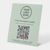 Signe De Table Logo d'entreprise moderne QR Code Sage Green (Recto)