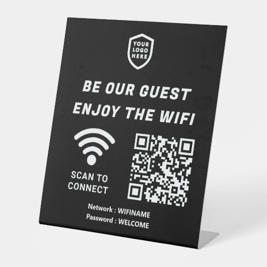 Signe De Table Logo d'entreprise noir QR Connect Wifi (Recto)