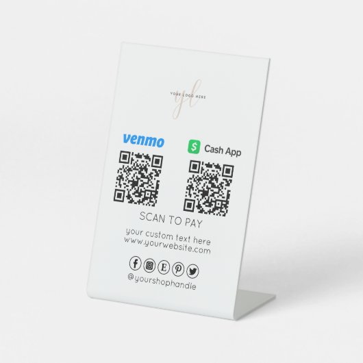 Signe De Table Logo d'entreprise | Paiement de deux codes QR | An (Recto)