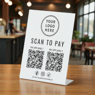 Signe De Table Logo d'entreprise pour 2 codes QR de paiement à nu