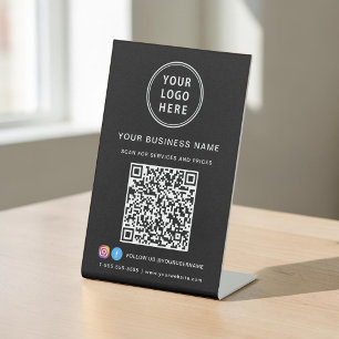Signe De Table Logo d'entreprise Réseaux Sociaux Code QR Noir