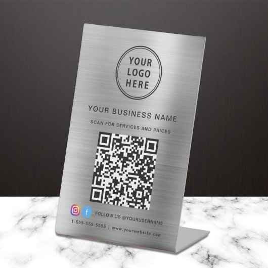 Signe De Table Logo d'entreprise Scannez-moi Code QR Réseaux soci