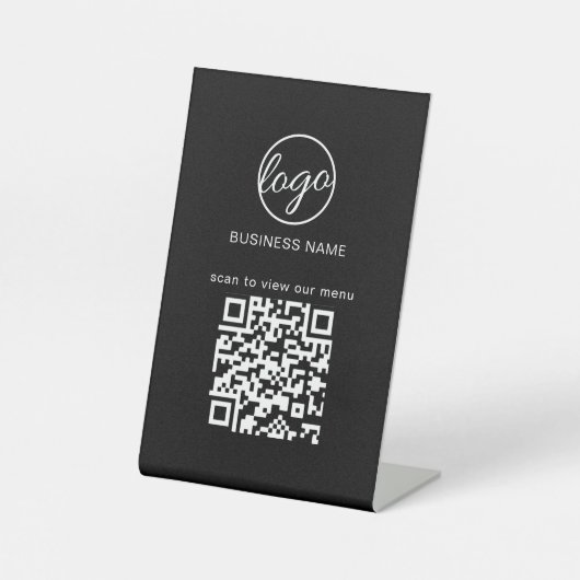 Signe De Table Logo d'entreprise simple Noir Code QR Menu Restaur (Recto)