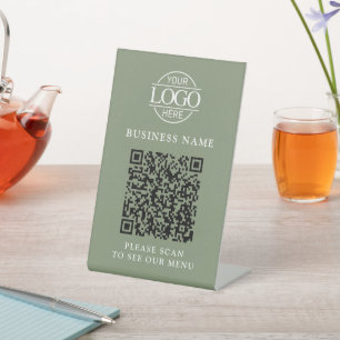 Signe De Table Logo d'entreprise simple QR Code Menu Sans Contact