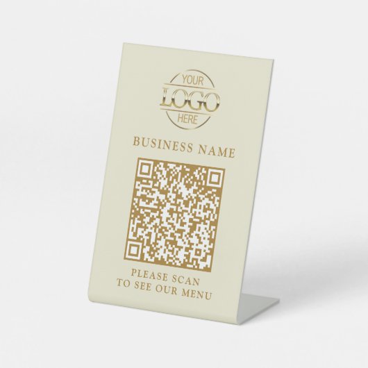 Signe De Table Logo d'entreprise simple QR Code Menu Sans Contact (Recto)