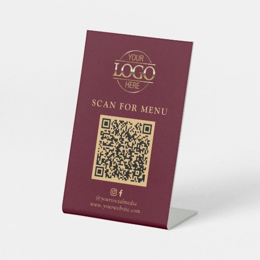 Signe De Table Logo d'entreprise Simple Red Menu QR Code sans con (Recto)