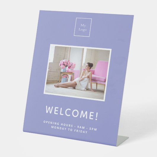 Signe De Table Logo d'entreprise violet lavande photo bienvenue (Recto)