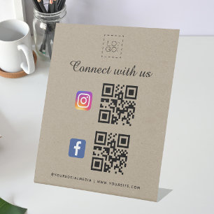 Signe De Table Logo du Carré Kraft Qr Code Facebook Instagram