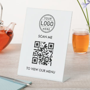 Signe De Table Logo du menu du code QR Moderne