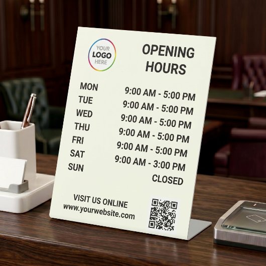 Signe De Table Logo et code QR personnalisés pour les heures d'ou