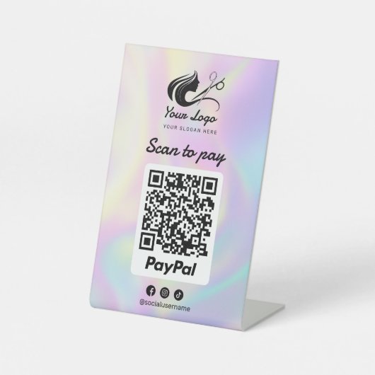 Signe De Table Logo Holographique Salon des cheveux Paypal Scan t (Recto)