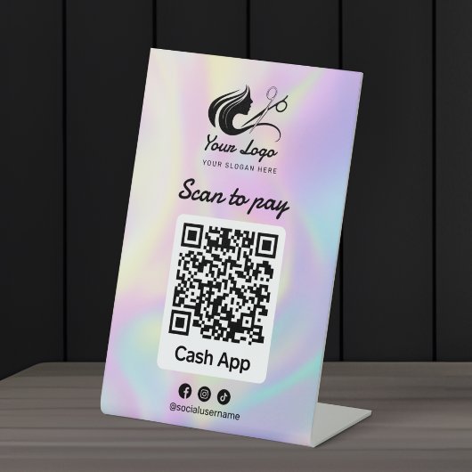 Signe De Table Logo Holographique Salon des cheveux Scanner pour