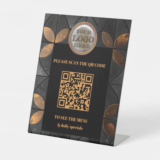 Signe De Table Logo noir or élégant Code QR Business (Recto)