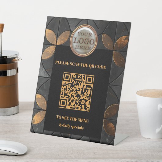 Signe De Table Logo noir or élégant Code QR Business (In SItu)