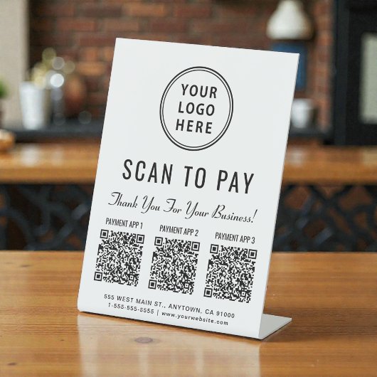 Signe De Table Logo « Payer par scan » 3 codes QR de paiement